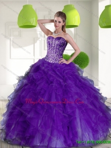 Luxury Beading and Ruffles Sweetheart 2015 Quinceanera Dresses in Purple