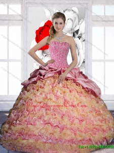 Luxury Pick Ups and Ruffles Sweetheart 2015 Quinceanera Dresses in Multi Color