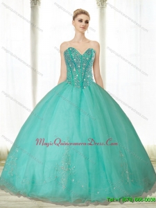 Puffy Beading and Appliques Turquoise Sweetheart Quinceanera Dresses for 2015