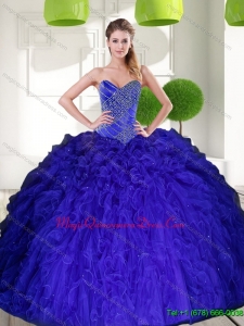 Puffy Peacock Blue Sweetheart Beading Ball Gown Quinceanera Dress with Ruffles