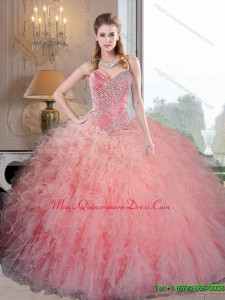 Romantic Baby Pink Organza Quinceanera Dresses with Beading and Ruffles