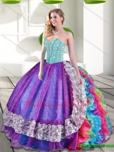 Romantic Sweetheart Multi Color Quinceanera Dresses with Beading and Ruffles