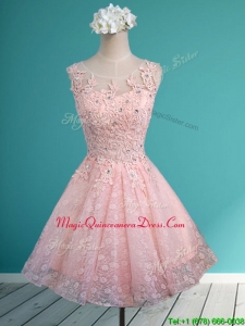 Best Scoop Beading and Appliques Short Dama Dress in Baby Pink