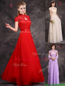 Discount High Neck Applique and Laced Dama Dress with Cap Sleeves