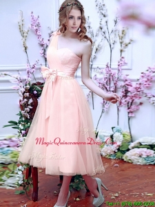 Luxurious One Shoulder Dama Dress with Bowknot and Hand Made Flowers