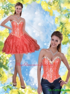 Cheap Short Beading and Ruffles Coral Red 2015 Dama Dress
