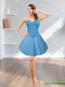 Perfect 2015 Short Sweetheart Tulle Blue Dama Dress with Beading