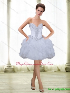Perfect Short Beading and Ruffles White 2015 Dama Dress with Sweetheart