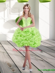 2015 Discount Sweetheart Short Rolling Flowers Dama Dress in Spring Green