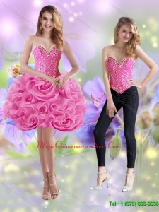 Discount 2015 Short Sweetheart Rolling Flowers Rose Pink Dama Dress