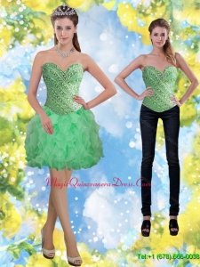 Discount Apple Green Beading and Ruffles Dama Dress for 2015