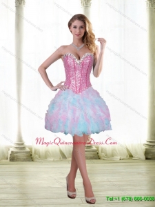 Discount Beading and Ruffles Short 2015 Dama Dress with Sweetheart