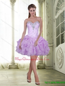 Discount Beading and Ruffles Sweetheart Dama Dress for 2015