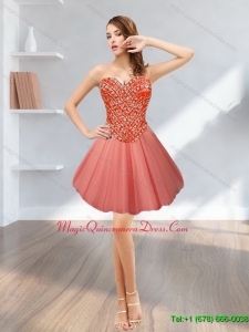 Discount Short Tulle Sweetheart Beading 2015 Dama Dress in Watermelon