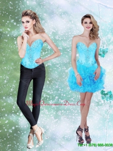 Discount Beading and Ruffles Baby Blue 2015 Dama Dress with Sweetheart