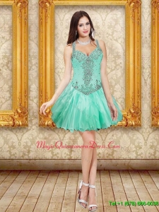 Discount Beading and Ruffles Dama Dresses in Apple Green for 2015