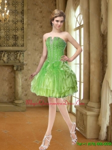 Discount Beading and Ruffles Dama Dresses in Lime Green for 2015