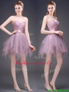 Hot Sale Lavender Short Dama Dress with Ruffles and Belt