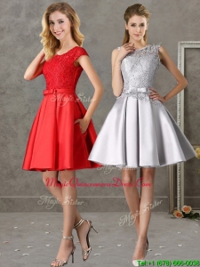 Popular Scoop Cap Sleeves Dama Dresses with Bowknot and Lace
