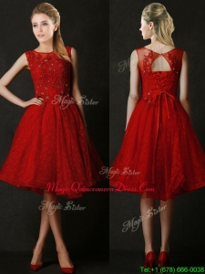 Modest Knee Length Red Dama Dresses with Beading and Appliques