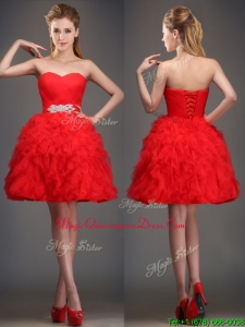 Perfect Really Puffy Red Dama Dresses with Beading and Ruffles