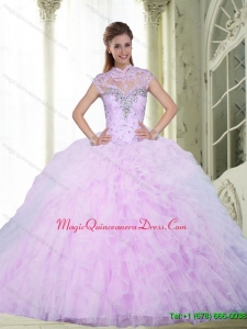 2015 Custom Made Ball Gown Sweet 16 Quinceanera Dresses with Beading and Ruffles