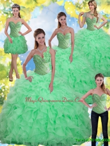 2015 Custom Made Beading and Ruffles Apple Green Quinceanera Dresses with Sweetheart