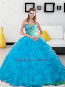Custom Made 2015 Baby Blue Beading and Ruffles Sweetheart Quinceanera Dresses