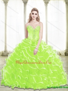 Custom Made 2015 Sweetheart Beading and Ruffled Layers Quinceanera Dresses in Lime Green