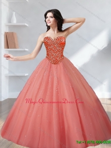 Custom Made 2015 Tulle Beading Sweetheart Quinceanera Dresses in Watermelon