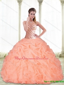 Custom Made Sweetheart Beading and Pick Ups Peach 2015 Quinceanera Dresses
