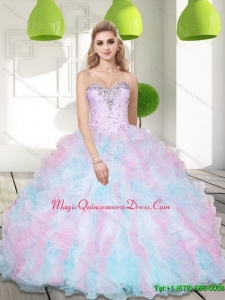 Custom Made Sweetheart Beading and Ruffles 2015 Quinceanera Dresses in Multi Color