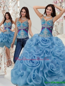 2015 Fashionable Appliques and Rolling Flowers Quinceanera Gowns in Multi Color