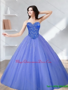 2015 Fashionable Beading Sweetheart Tulle Quinceanera Gowns in Lavender