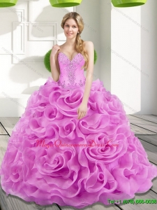 2015 Fashionable Beading and Rolling Flowers Lilac Sweet 15 Quinceanera Gowns