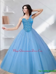 2015 Fashionable Sweetheart Tulle Beading Quinceanera Gowns in Blue