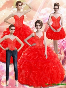 Custom Made Appliques and Ruffles Red Sweet 15 Quinceanera Dress for 2015