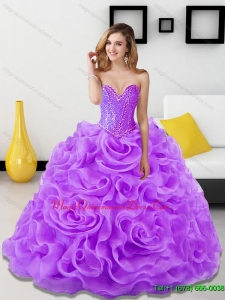 Fashionable Beading and Rolling Flowers Lavender 2015 Sweet 15 Quinceanera Gowns