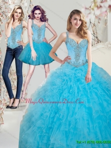 2015 Hot Sale Beading Aqua Blue Dress for Quinceanera