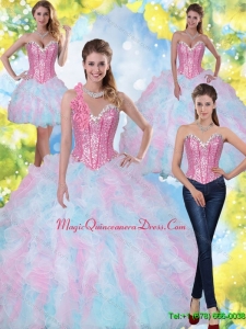 2015 Hot Sale Sweetheart Beading and Ruffles Quinceanera Dresses in Multi Color