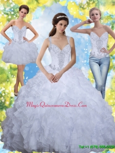 Hot Sale 2015 Beading and Ruffles White Sweet Sixteen Quinceanera Dresses
