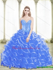Hot Sale Beading and Ruffled Layers Sweetheart 2015 Blue Quinceanera Dresses