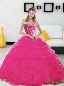 Hot Sale Beading and Ruffles Sweetheart Hot Pink 2015 Quinceanera Dresses