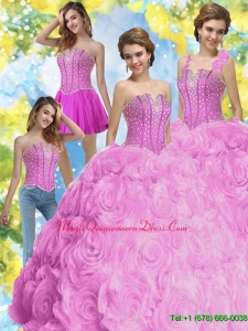 2015 Hot Sale Beading Quinceanera Dresses in Fuchsia