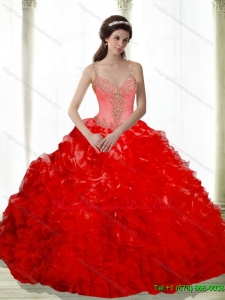 2015 Luxury Beading and Ruffles Sweetheart Red Dresses for a Quinceanera