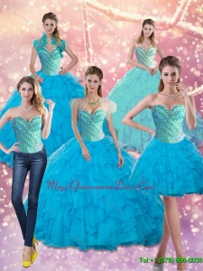 Luxury Baby Blue Beading and Ruffles Sweetheart Quinceanera Dresses for 2015