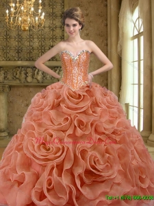 2015 Luxury Beading and Rolling Flowers Rust Red Quinceanera Dresses