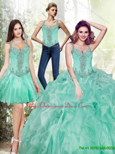 Luxury Beading and Ruffles Quinceanera Dresses in Apple Green