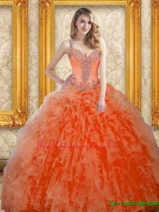 Luxury Orange Red Quinceanera Dress with Beading