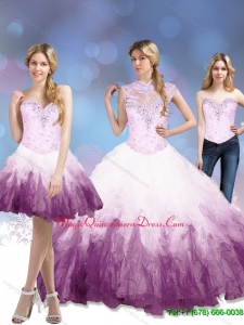 Puffy 2015 Multi Color Quinceanera Gowns with Beading and Ruffles